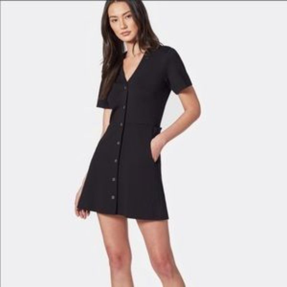 Joie Derion Black Button Down Short Sleeve Stretch Flare Dress NWT S M